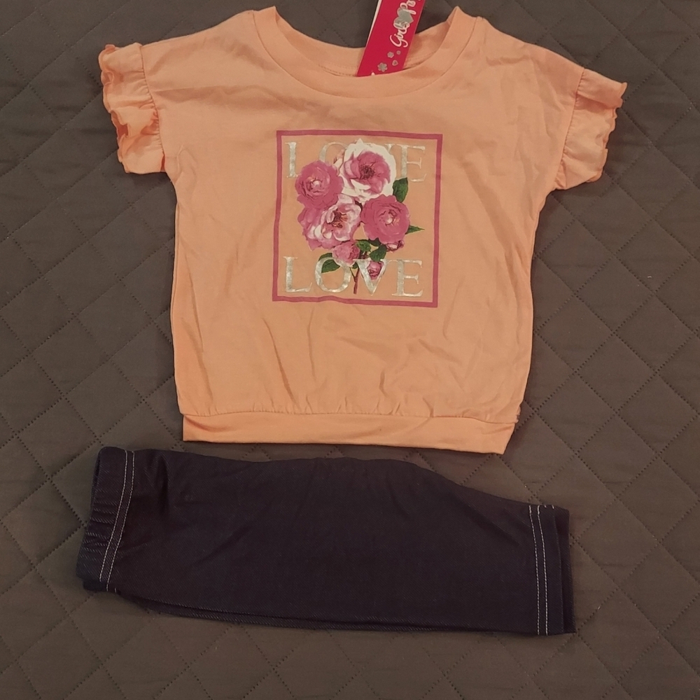 Peach Love Graphic Tee and Dark Leggings Set